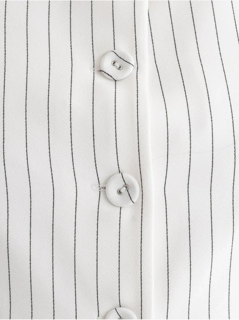 Gilet boutonné à col rond rayé Blanc - Kiabi
