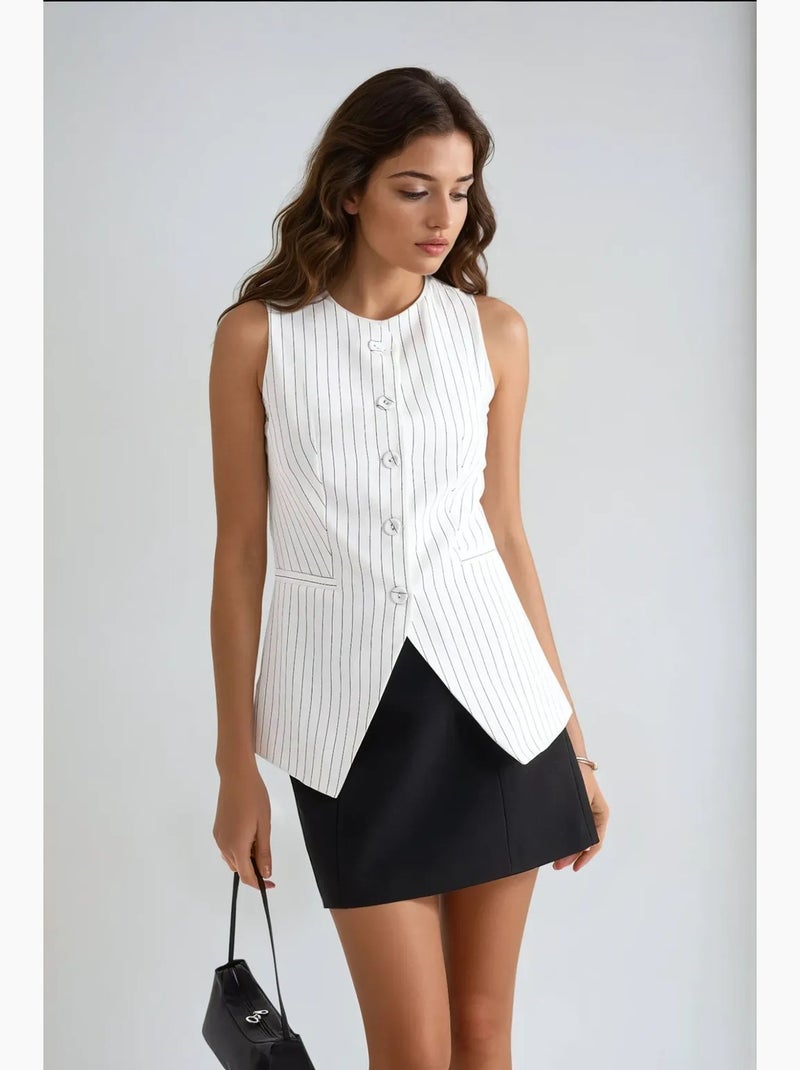 Gilet boutonné à col rond rayé hiccup Blanc - Kiabi