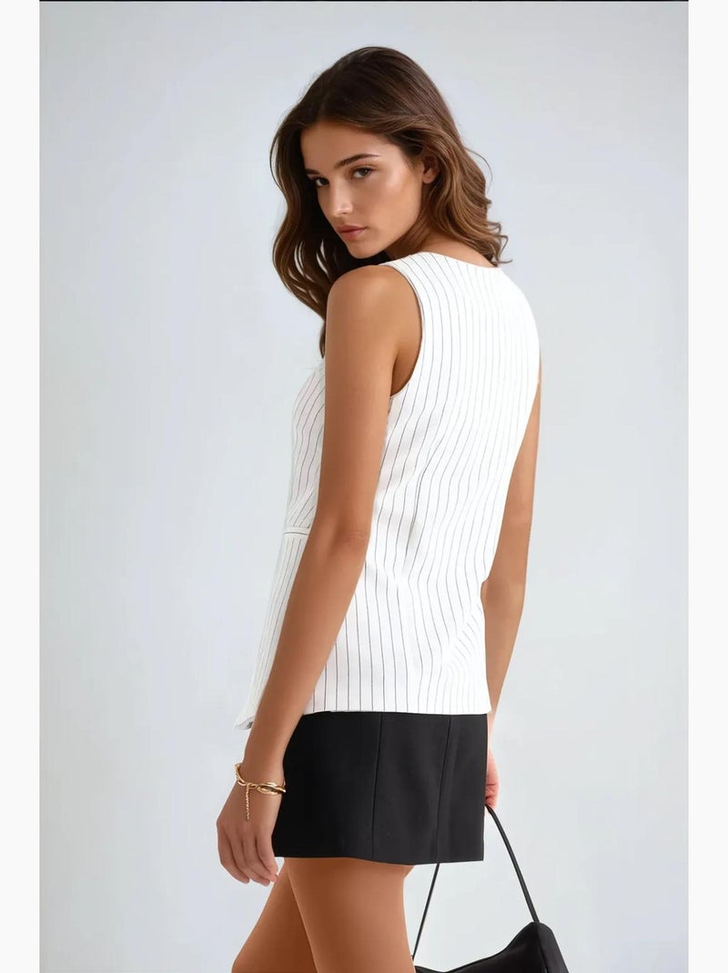Gilet boutonné à col rond rayé hiccup Blanc - Kiabi