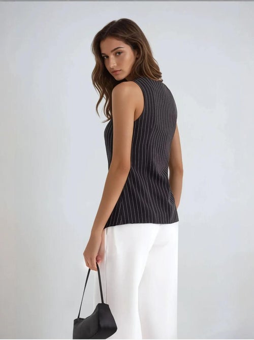 Gilet boutonné à col rond rayé - Kiabi