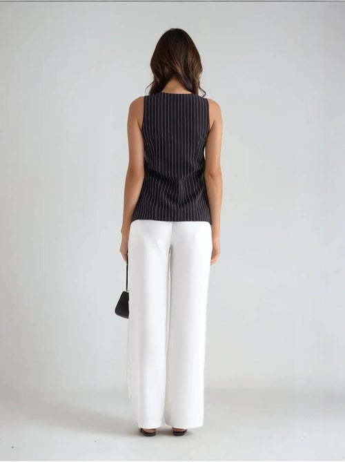 Gilet boutonné à col rond rayé - Kiabi
