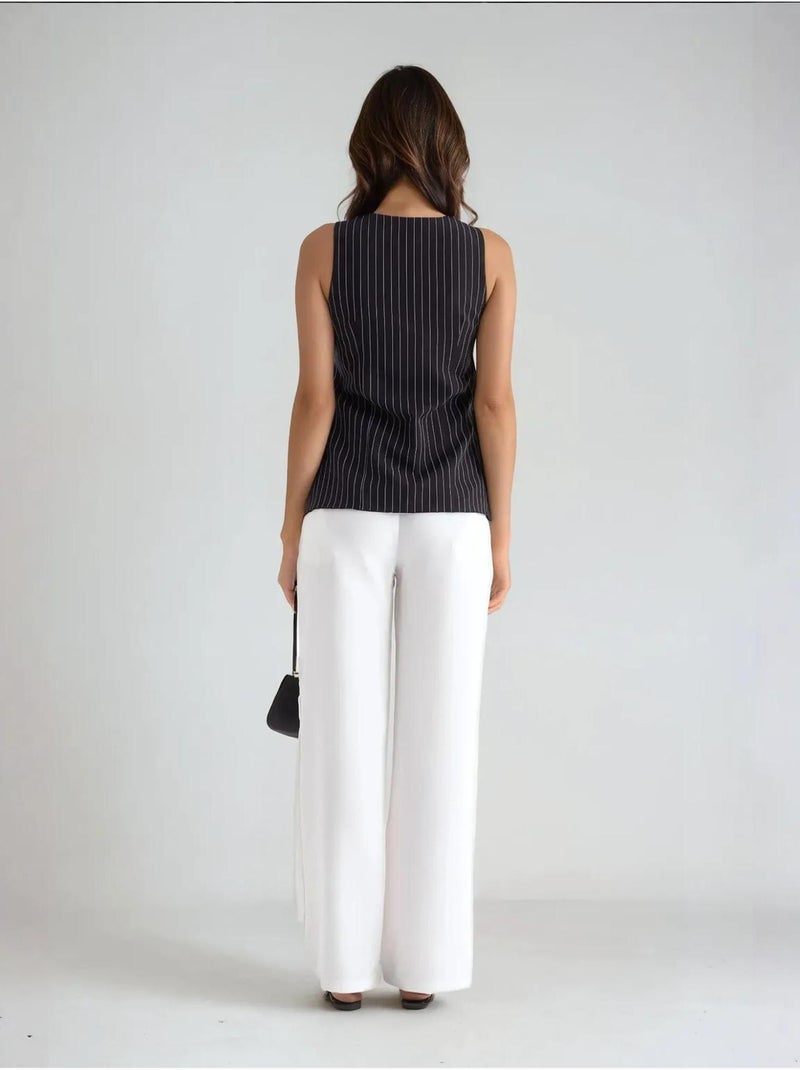 Gilet boutonné à col rond rayé Noir - Kiabi