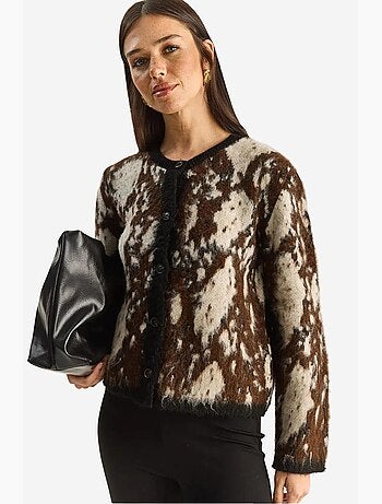 Gilet boutonné à manches longues à motif jacquard lucci
