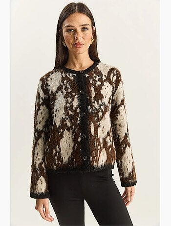 Gilet boutonné à manches longues à motif jacquard lucci