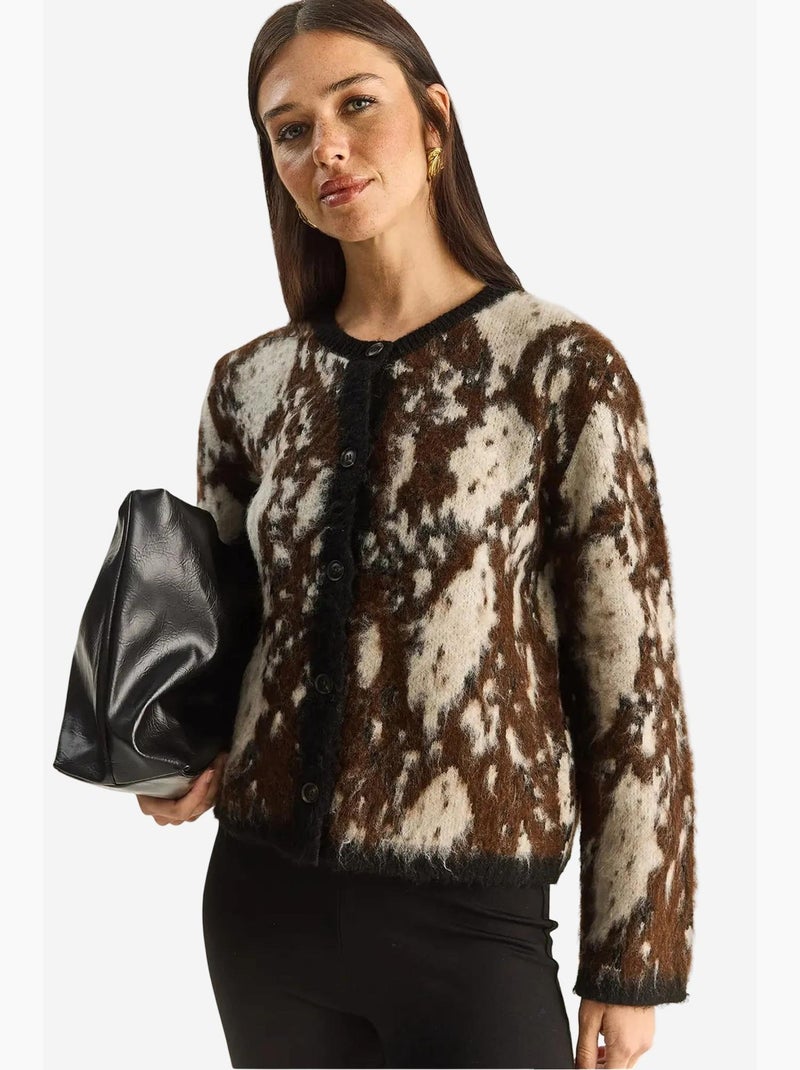 Gilet boutonné à manches longues à motif jacquard lucci Marron foncé - Kiabi