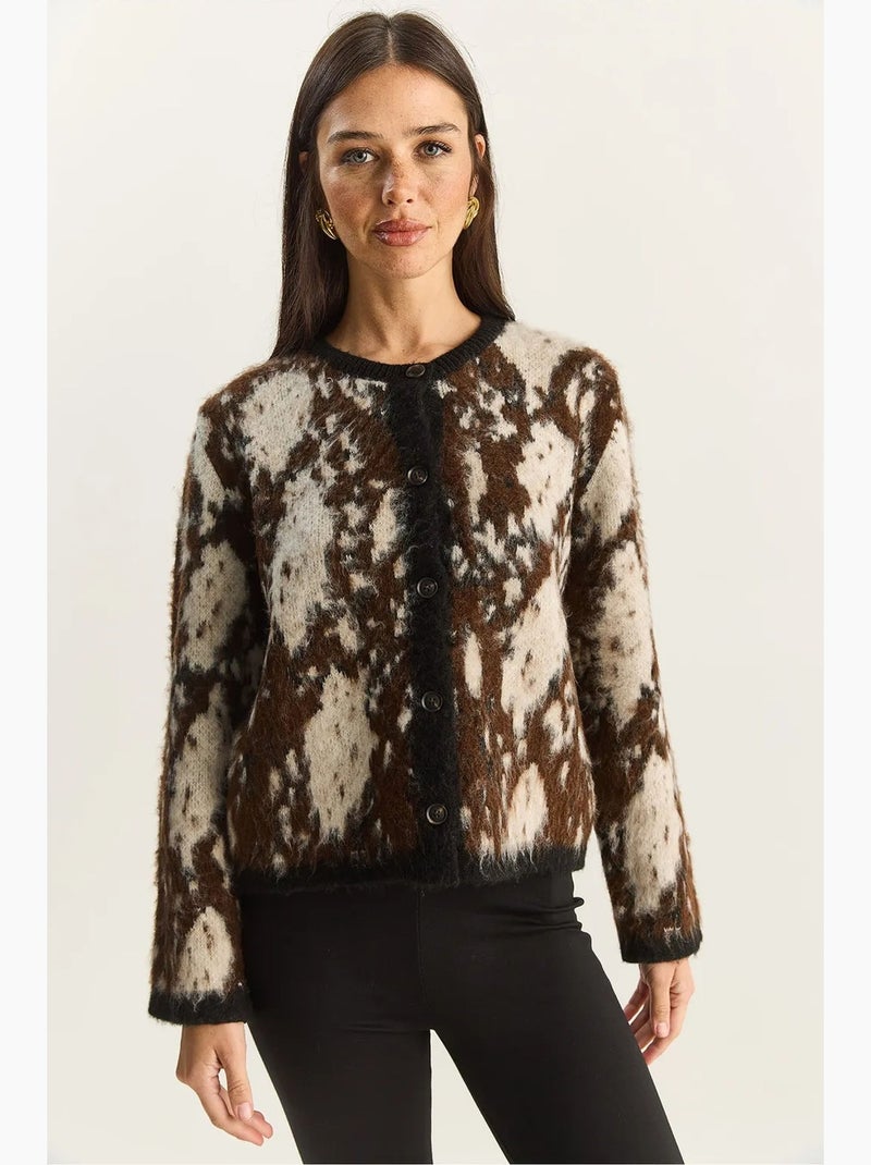 Gilet boutonné à manches longues à motif jacquard lucci Marron foncé - Kiabi