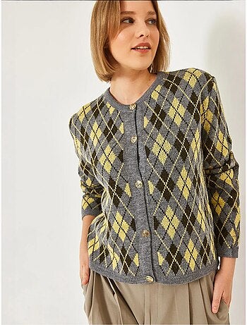 Gilet boutonné à manches longues en jacquard à losanges