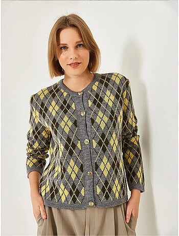 Gilet boutonné à manches longues en jacquard à losanges