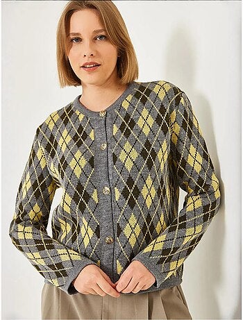Gilet boutonné à manches longues en jacquard à losanges