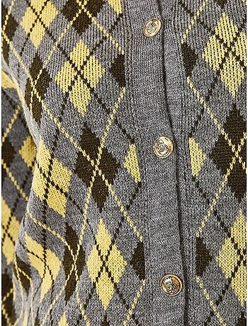 Gilet boutonné à manches longues en jacquard à losanges