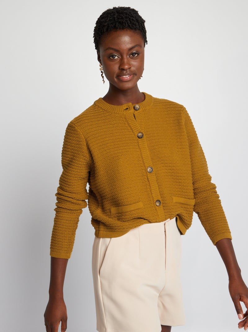 Gilet boutonné à poches Jaune - Kiabi