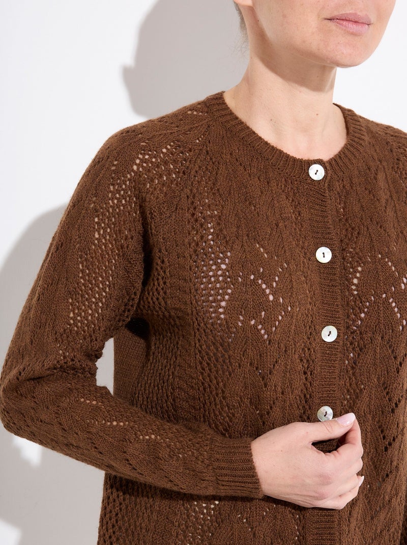Gilet boutonné ajouré avec laine et cachemire - Afibel Marron noisette - Kiabi