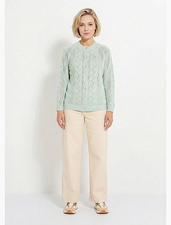 Gilet boutonné ajouré avec laine et cachemire - Afibel