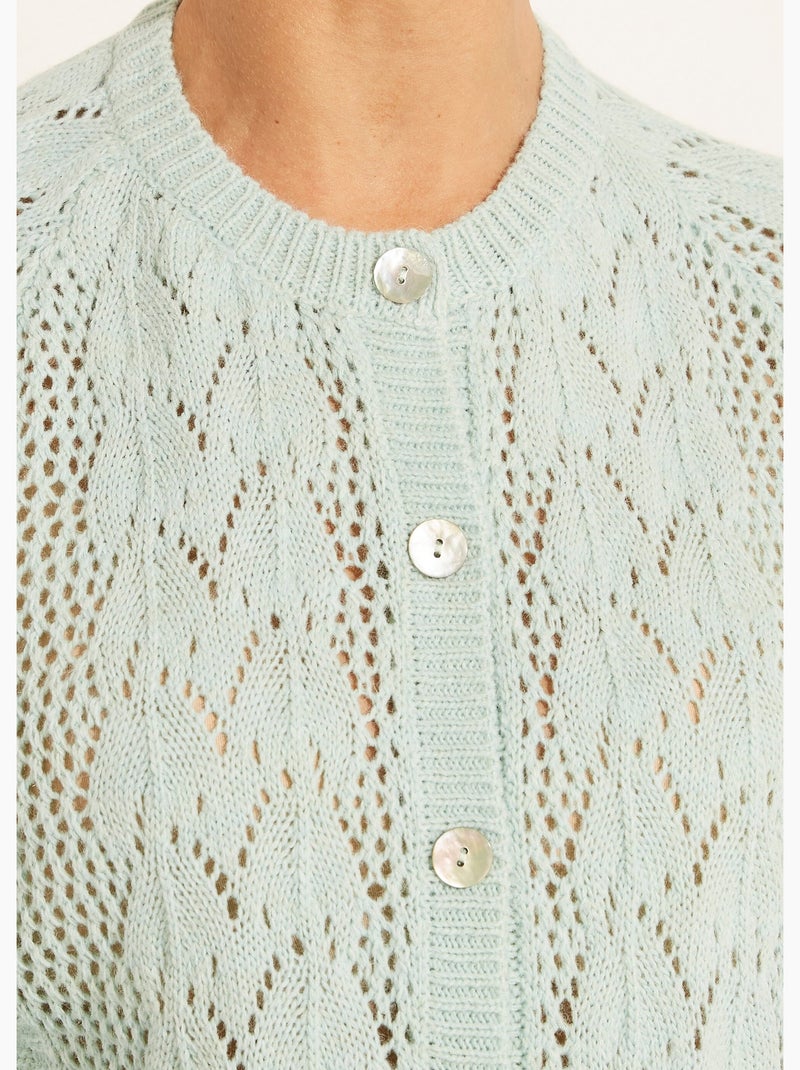 Gilet boutonné ajouré avec laine et cachemire - Afibel Vert - Kiabi