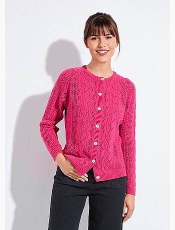 Gilet boutonné ajouré avec laine et cachemire - Afibel
