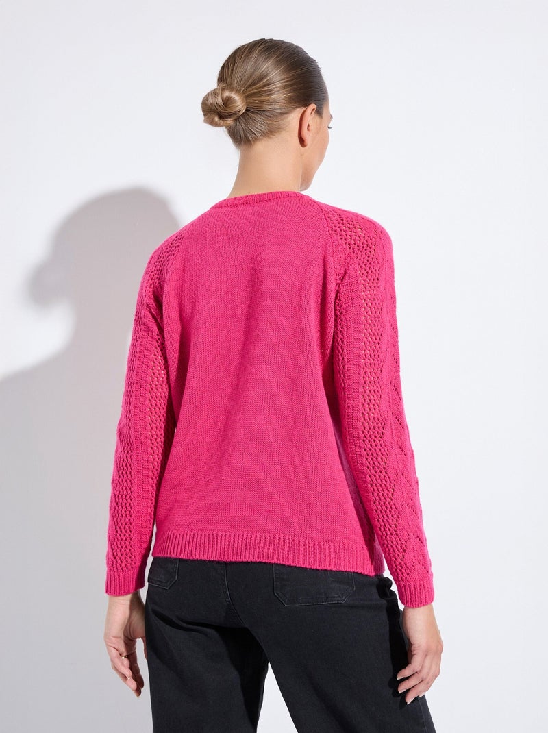 Gilet boutonné ajouré avec laine et cachemire - Afibel Violet - Kiabi