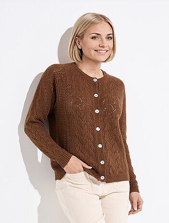 Gilet boutonné ajouré avec laine et cachemire