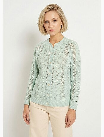 Gilet boutonné ajouré avec laine et cachemire