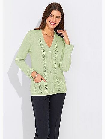 Gilet boutonné ajouré perlé - Afibel
