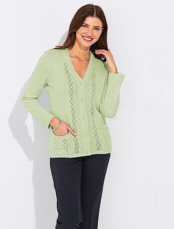 Gilet boutonné ajouré perlé