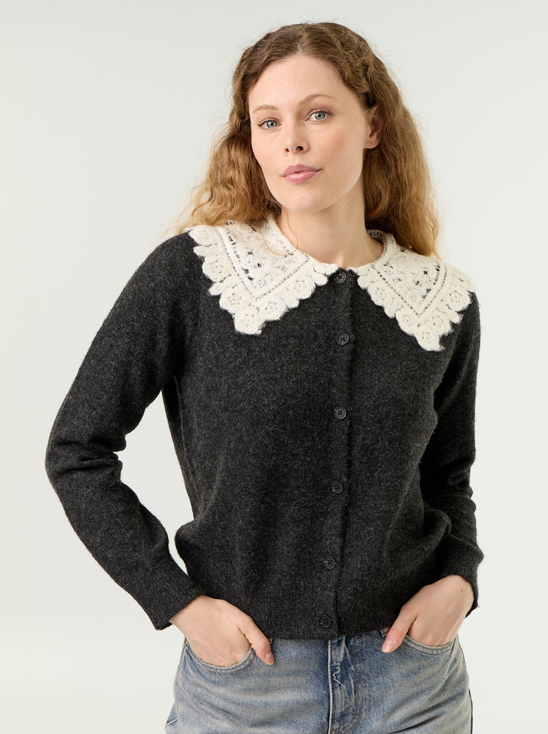 Gilet boutonné avec col claudine Gris - Kiabi