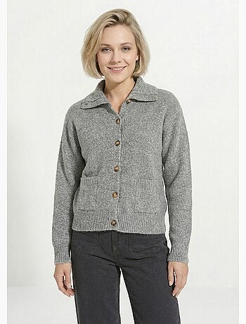 Gilet boutonné chaud côtelé avec laine et fibres recyclées - Afibel