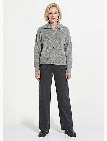 Gilet boutonné chaud côtelé avec laine et fibres recyclées - Afibel