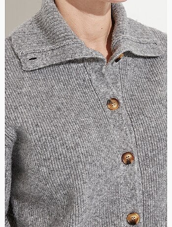 Gilet boutonné chaud côtelé avec laine et fibres recyclées - Afibel