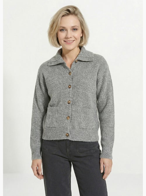 Gilet boutonné chaud côtelé avec laine et fibres recyclées - Afibel - Kiabi