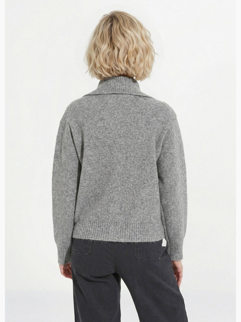Gilet boutonné chaud côtelé avec laine et fibres recyclées - Afibel Gris chiné - Kiabi