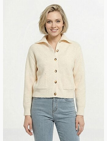 Gilet boutonné chaud côtelé avec laine et fibres recyclées - Afibel