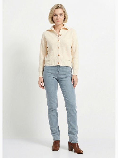 Gilet boutonné chaud côtelé avec laine et fibres recyclées - Afibel - Kiabi