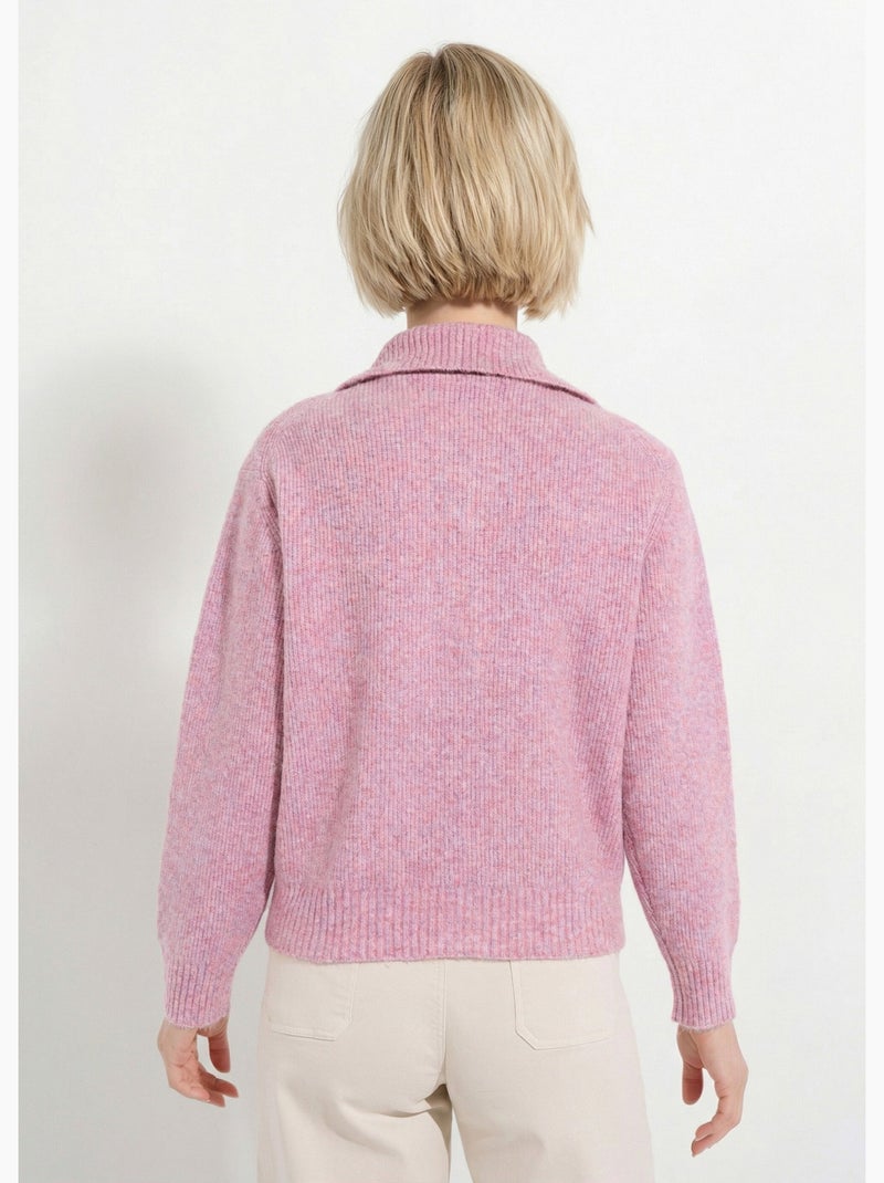 Gilet boutonné chaud côtelé avec laine et fibres recyclées - Afibel Rose - Kiabi