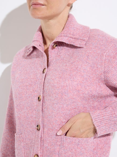 Gilet boutonné chaud côtelé avec laine et fibres recyclées - Afibel - Kiabi
