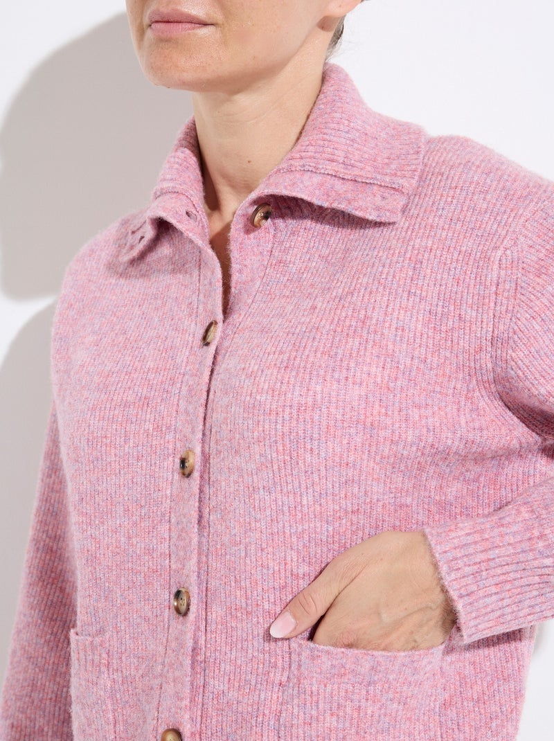 Gilet boutonné chaud côtelé avec laine et fibres recyclées - Afibel Rose - Kiabi