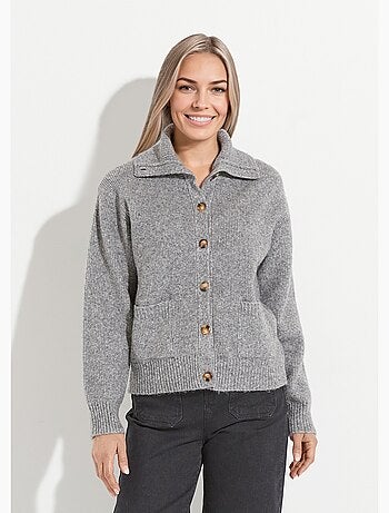 Gilet boutonné chaud côtelé avec laine et fibres recyclées