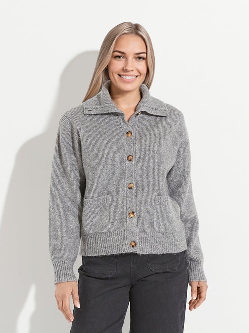 Gilet boutonné chaud côtelé avec laine et fibres recyclées - Kiabi