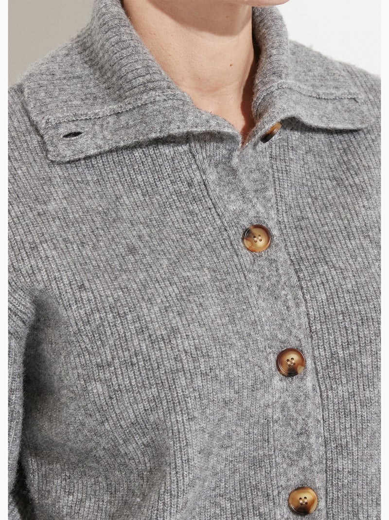 Gilet boutonné chaud côtelé avec laine et fibres recyclées Gris chiné - Kiabi