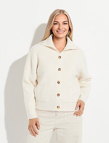 Gilet boutonné chaud côtelé avec laine et fibres recyclées