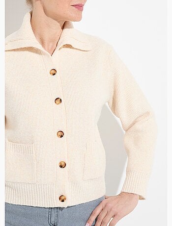 Gilet boutonné chaud côtelé avec laine et fibres recyclées