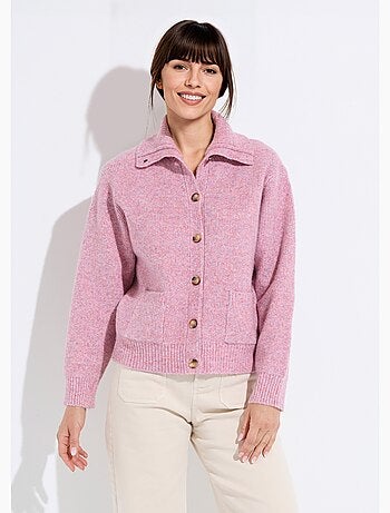 Gilet boutonné chaud côtelé avec laine et fibres recyclées