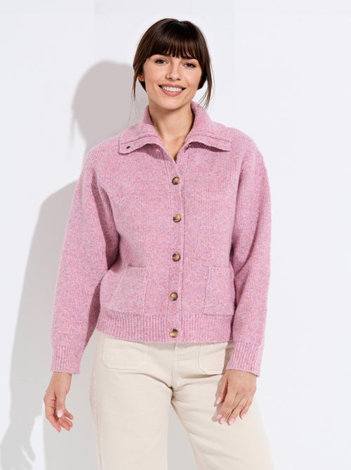 Gilet boutonné chaud côtelé avec laine et fibres recyclées - Kiabi