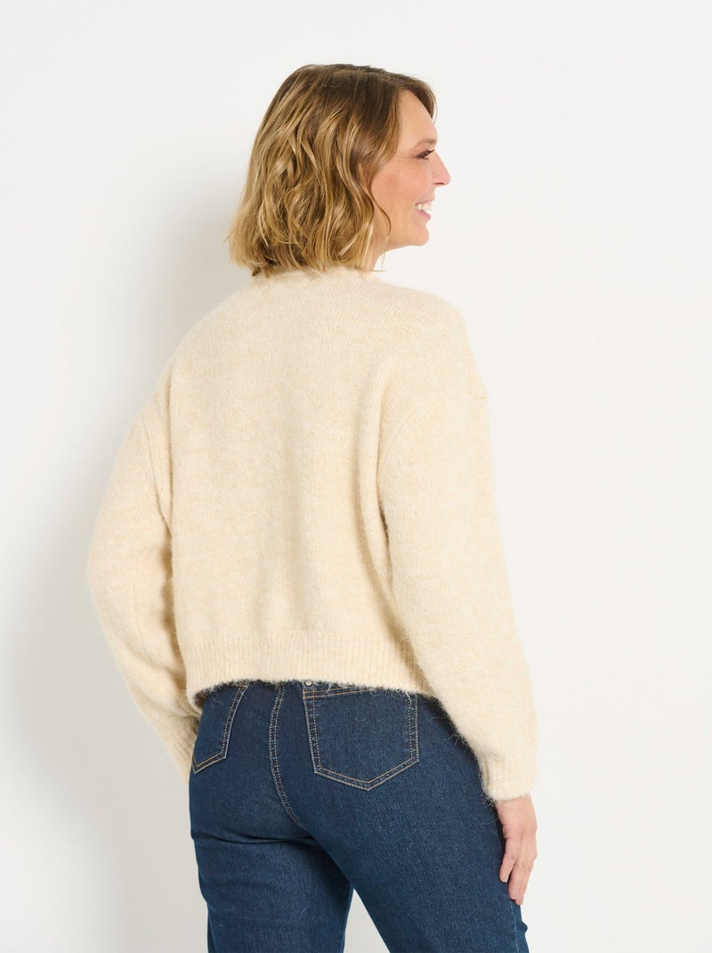 Gilet boutonné col rond chaud avec laine Beige - Kiabi