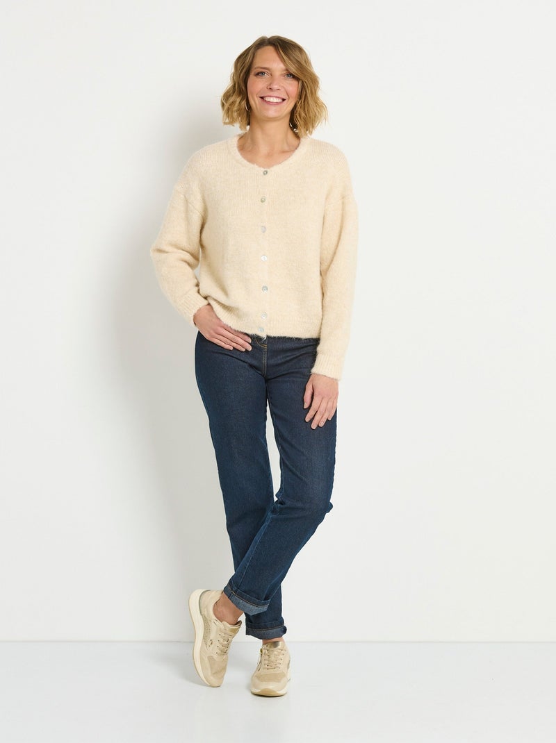 Gilet boutonné col rond chaud avec laine Beige - Kiabi
