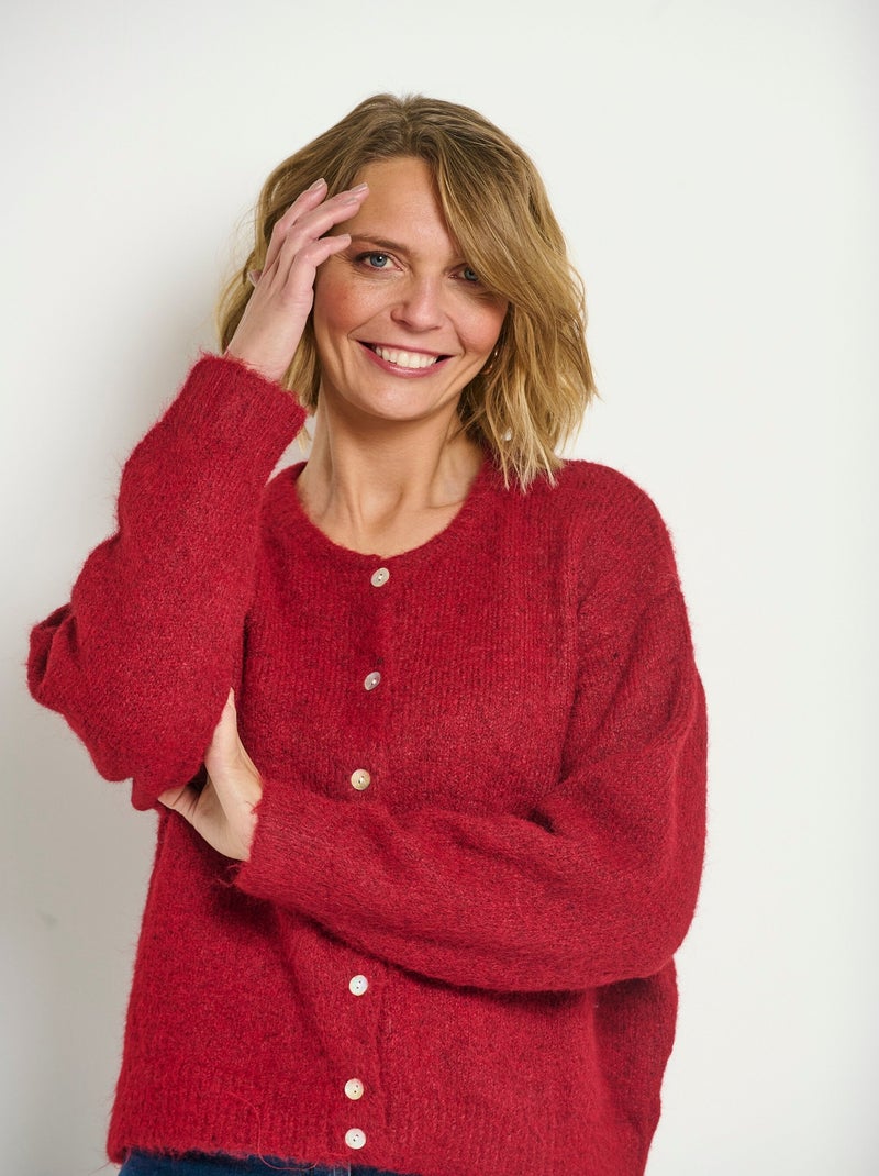 Gilet boutonné col rond chaud avec laine Bordeaux - Kiabi