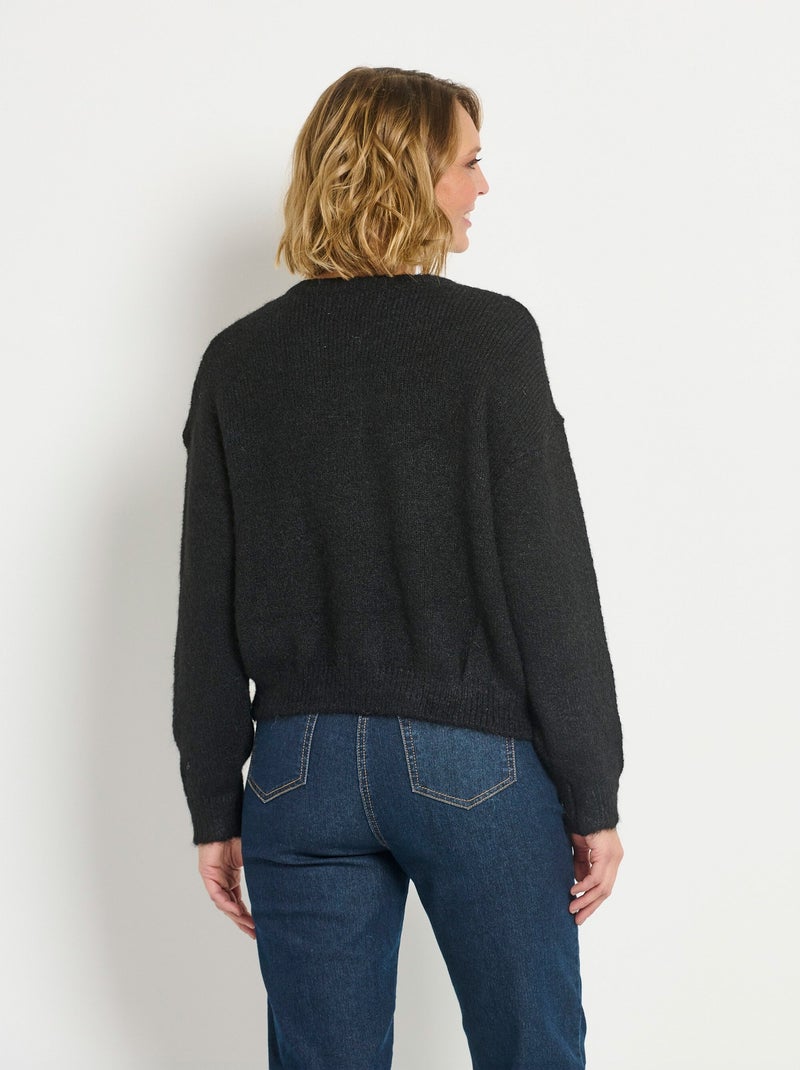 Gilet boutonné col rond chaud avec laine Noir - Kiabi