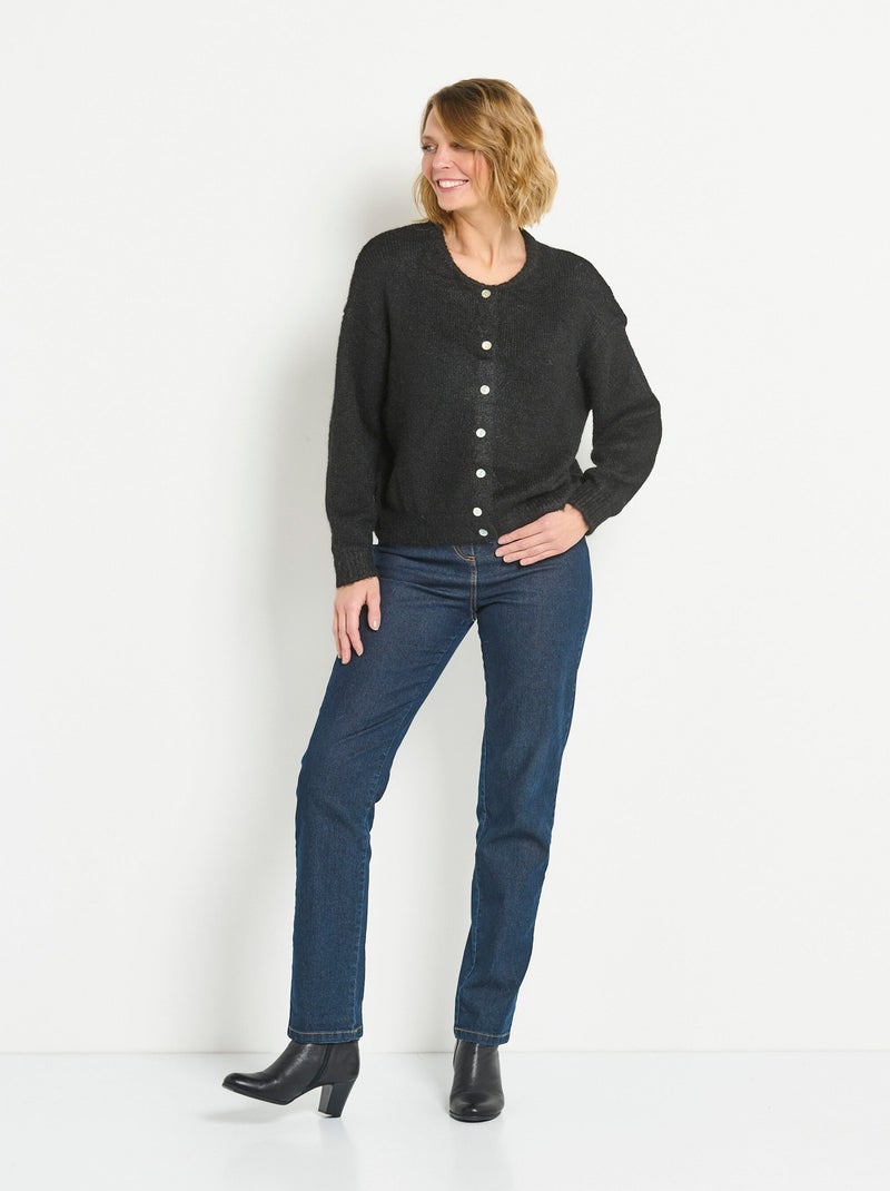 Gilet boutonné col rond chaud avec laine Noir - Kiabi