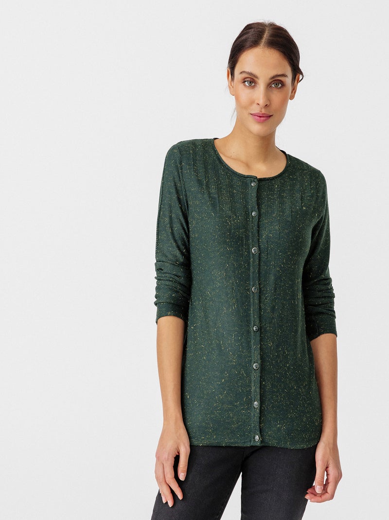 Gilet boutonné col rond scintillant - Damart Vert - Kiabi