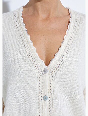 Gilet boutonné col V ajouré et macramé - Afibel
