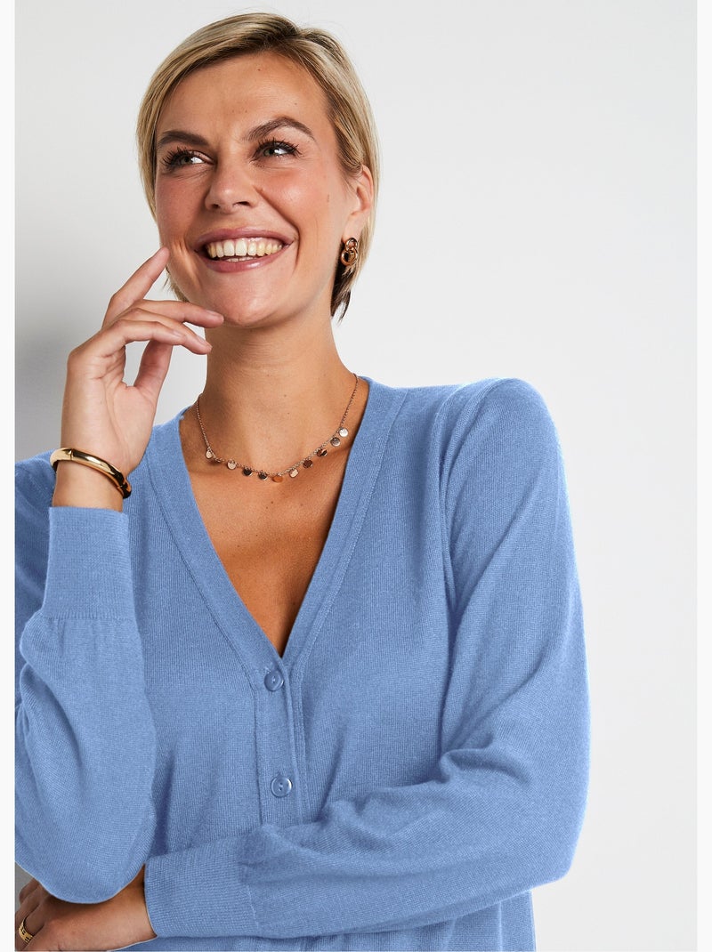 Gilet boutonné col V avec laine mérinos - Afibel Bleu ciel - Kiabi